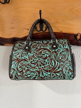 New Patricia Nash Turquoise Skye tooled leather satchel purse